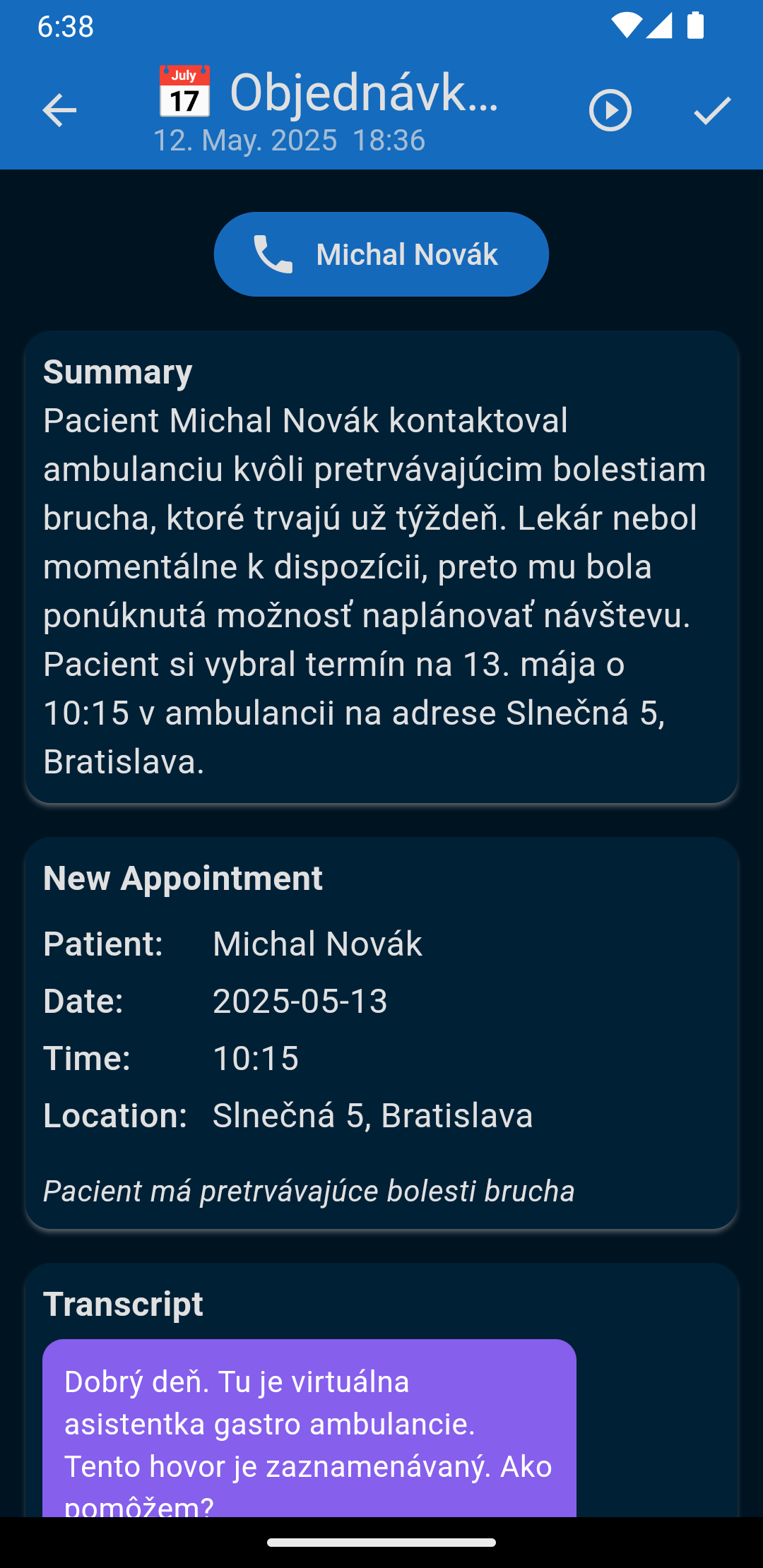 Detailed view of an AI conversation with a caller