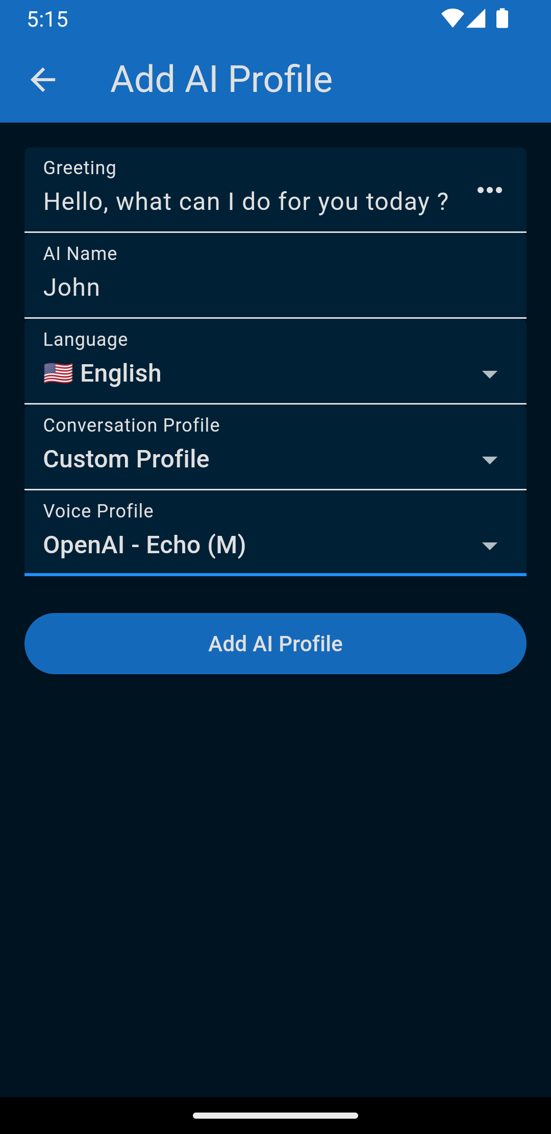 Adding a new voice profile to the AI agent