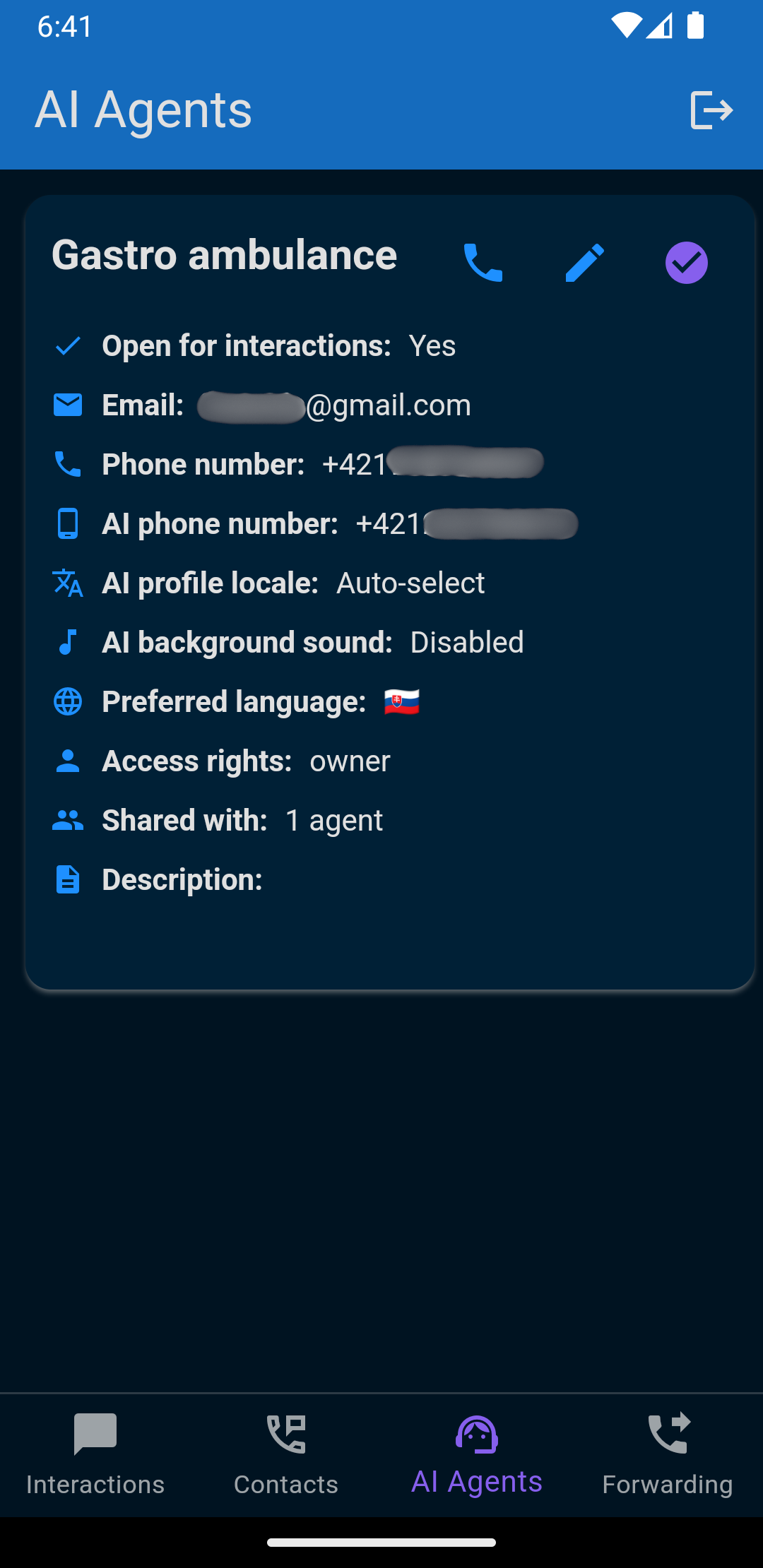 List of available AI Agents with settings